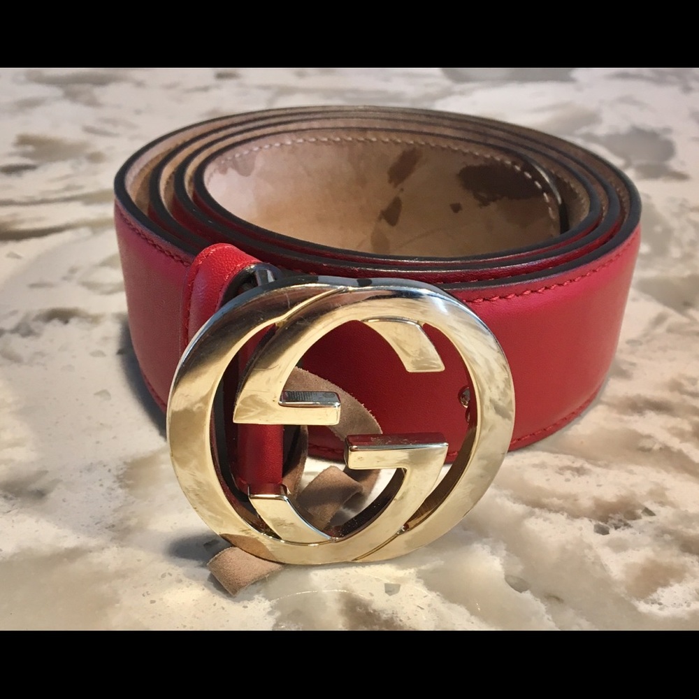 Red Leather Gucci Belt